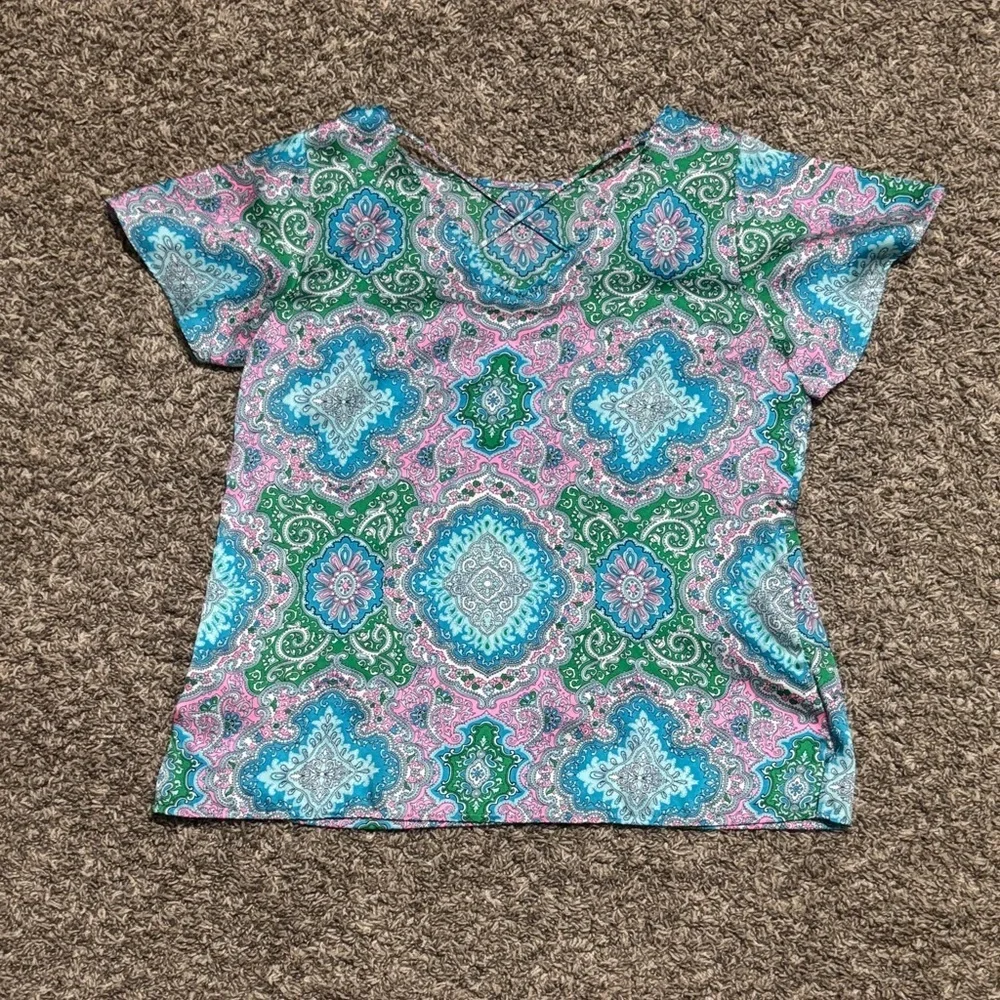 Talbots Blue and Green Paisley Blouse - Picture 3 of 10